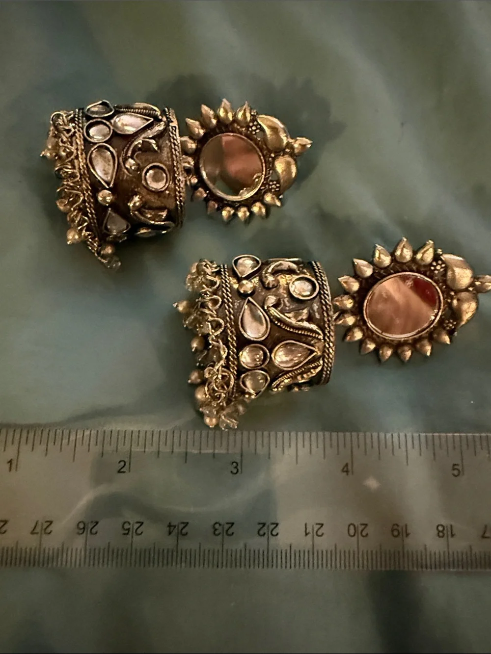 Gold-Tone Kundan Jhumka Earrings with Pink Center